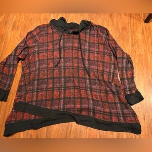 2XL Ali Miles plaid hoodie red pink black hoodie 2XL mesh hoodie asymmetrical
